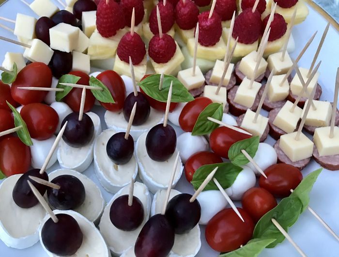 High angle view of chopped fruits in plate