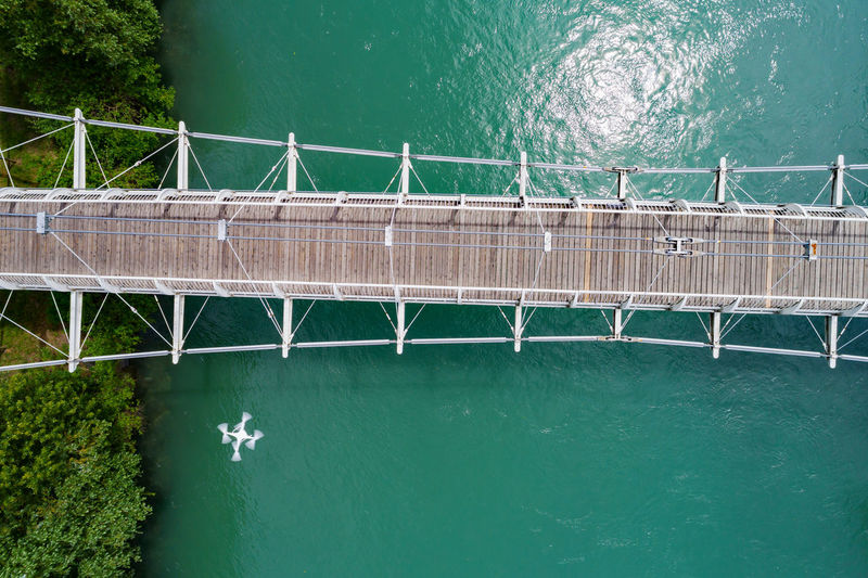 High angle view of bridge over swimming pool
