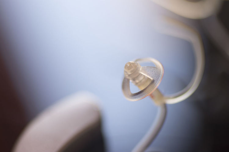 High angle view of hearing aid on table
