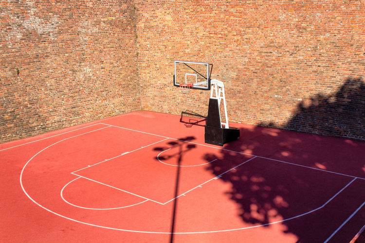 High angle view of basketball hoop against wall