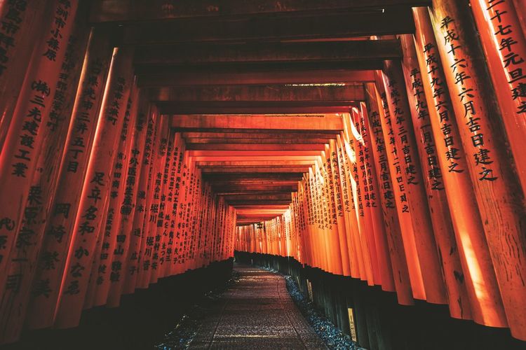 Walkway amidst torii gate