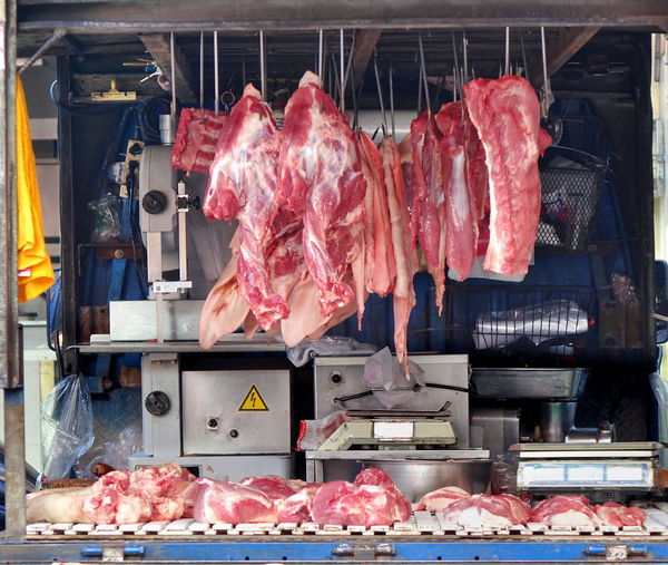 Meat for sale at market stall