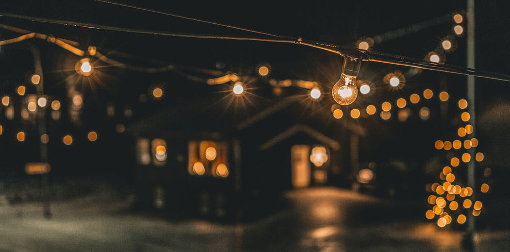 Illuminated lights at night