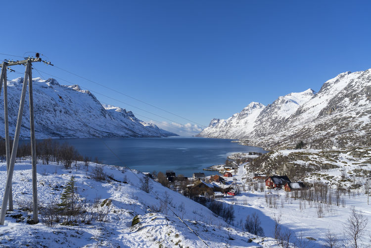 View along the fjord at erstfjordsbotn, kvaloya, tromso, norway