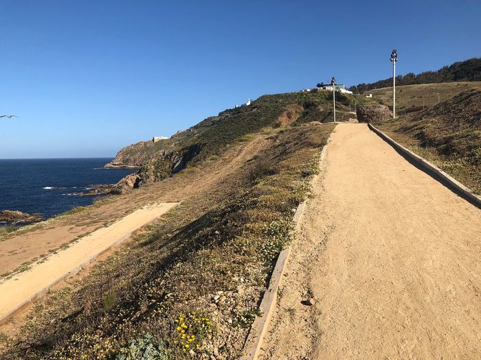 Scenic view of sea against clear blue sky