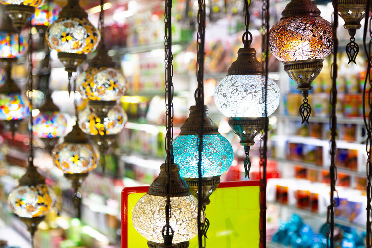 Close-up of lighting equipment for sale at market