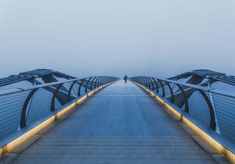 London's millennium bridge on a foggy morning