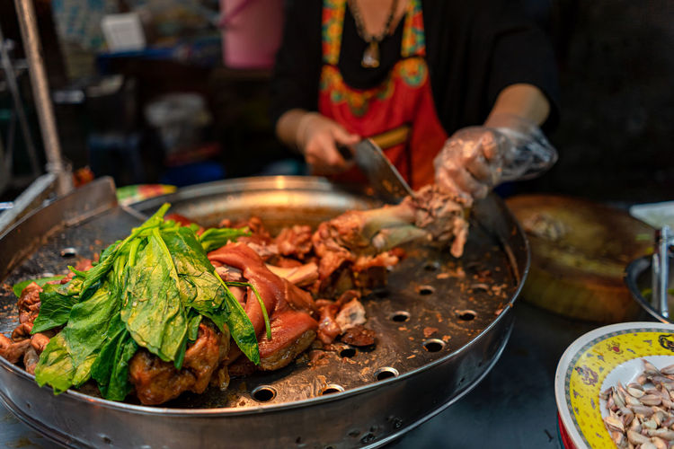 Picture of braised pork leg for put in rice pork leg, thai food
