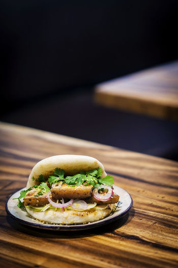 Close-up of food on table