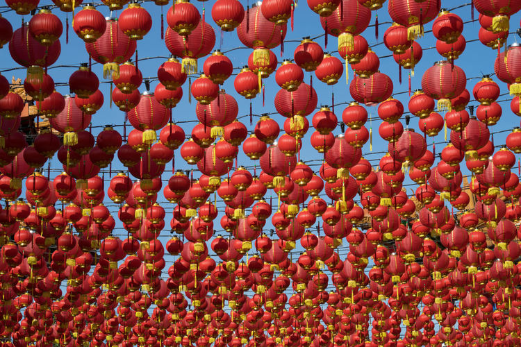  traditional chinese lanterns display during chinese new year festival at thean hou temple