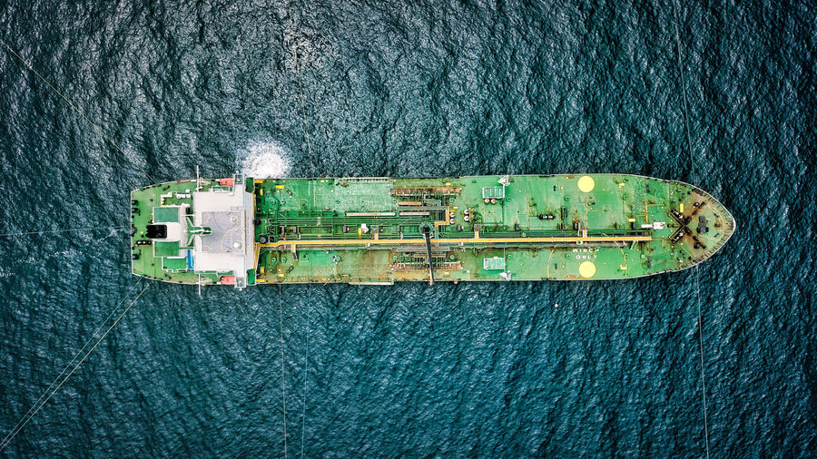 Directly above shot of ship in sea