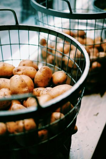 Close-up of potatoes in a basket