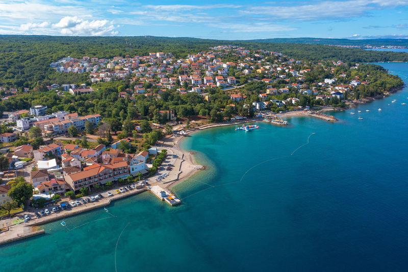 Aerial scene of njivice town on krk island, croatia