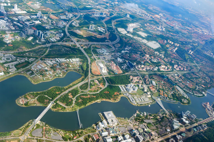 Overhead city view of putrajaya . aerial cityscape, malaysia.