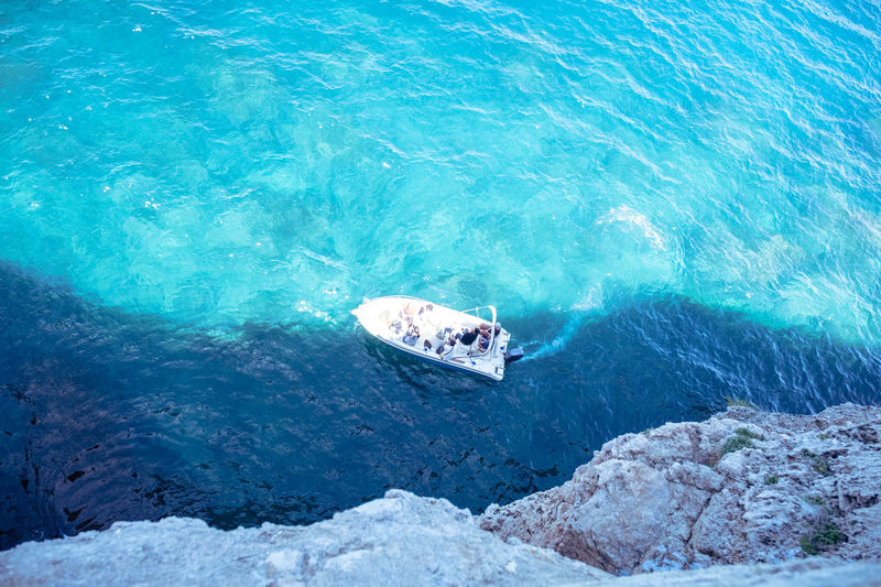 High angle view of boat in sea