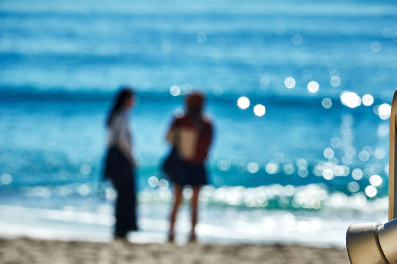 Blurred motion of people at beach