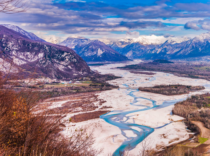 The meanders of the tagliamento. last natural river of europe. friuli. italy