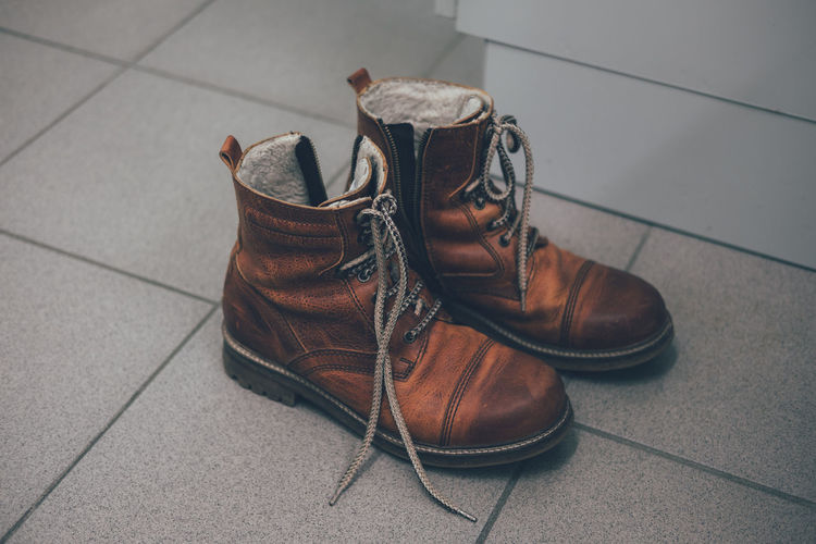 High angle view of shoes