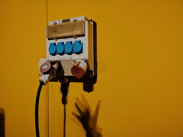 Close-up of fuse box on wall