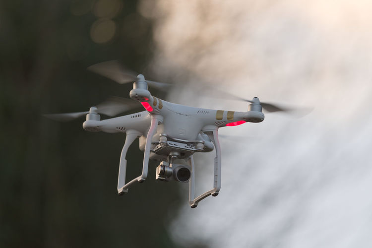 Camera drone with blurred background and plenty of copy space. sunset colors and evening light