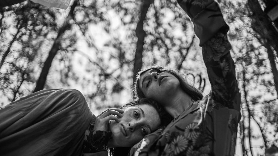 Portrait of couple kissing in forest