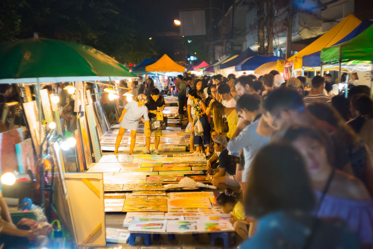 Crowd in market at night