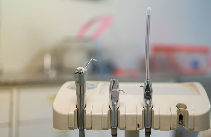 Close-up of dental equipment in hospital