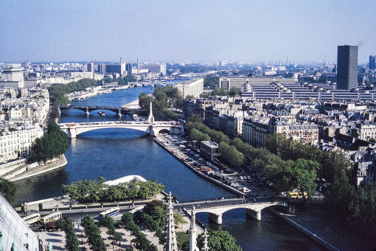 High angle view of seine river amidst buildings in city