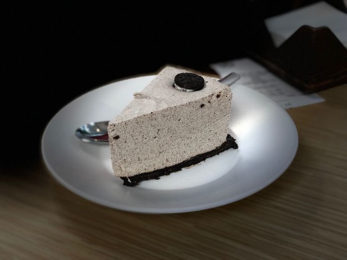Close-up of cake in plate on table