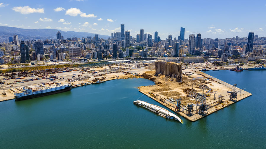 A panoramic view of beirut's port where the august 4 massive blast happened.