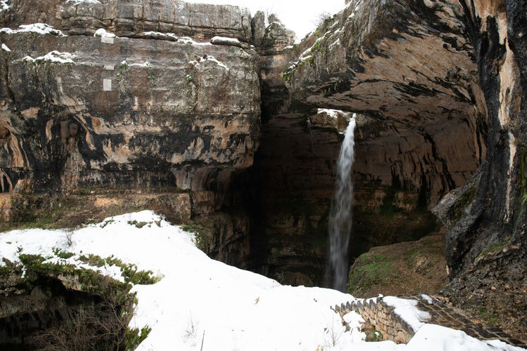 Scenic view of waterfall in winter