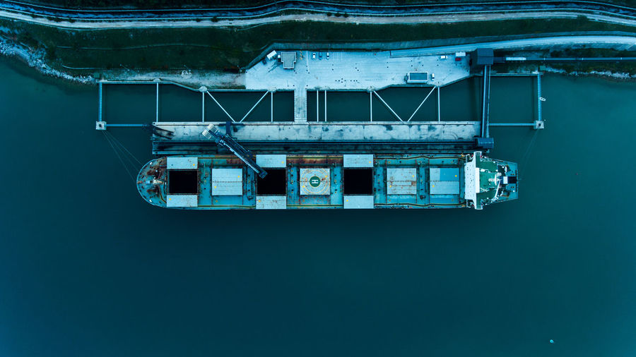 Aerial view of boat at harbor
