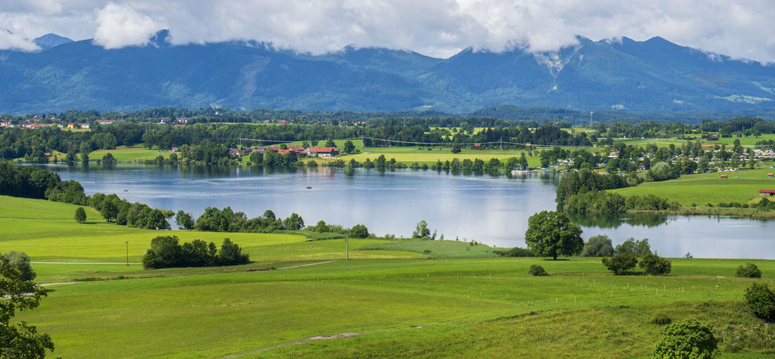 Beautiful landscape in bavaria with lake and mountain range