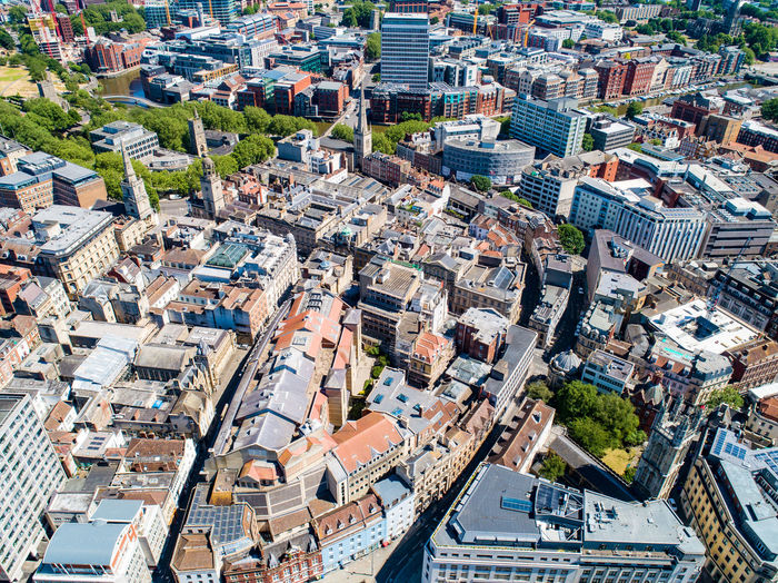 Aerial of bristol city centre on a summers day