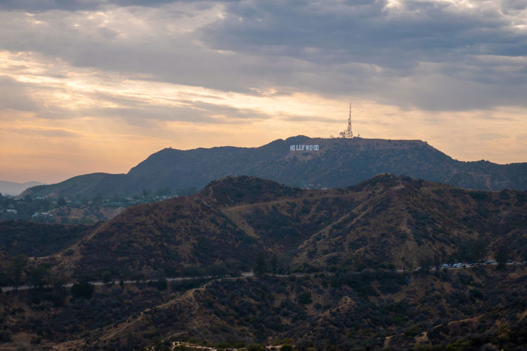 Beautiful view of the hills of hollywood in the summer at sunset.