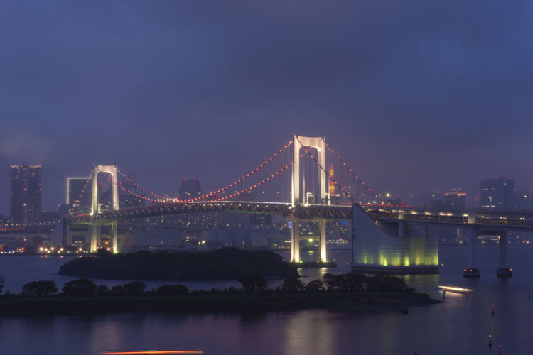 View of suspension bridge at night