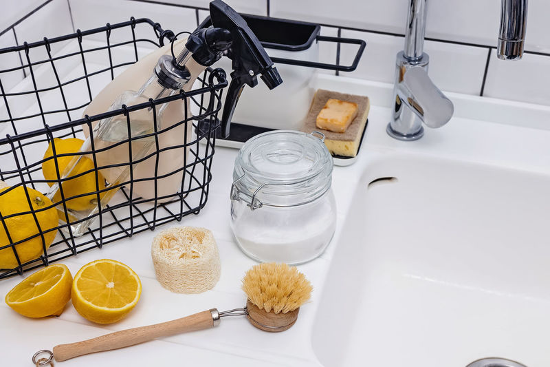 Eco natural items for kitchen cleaning. 