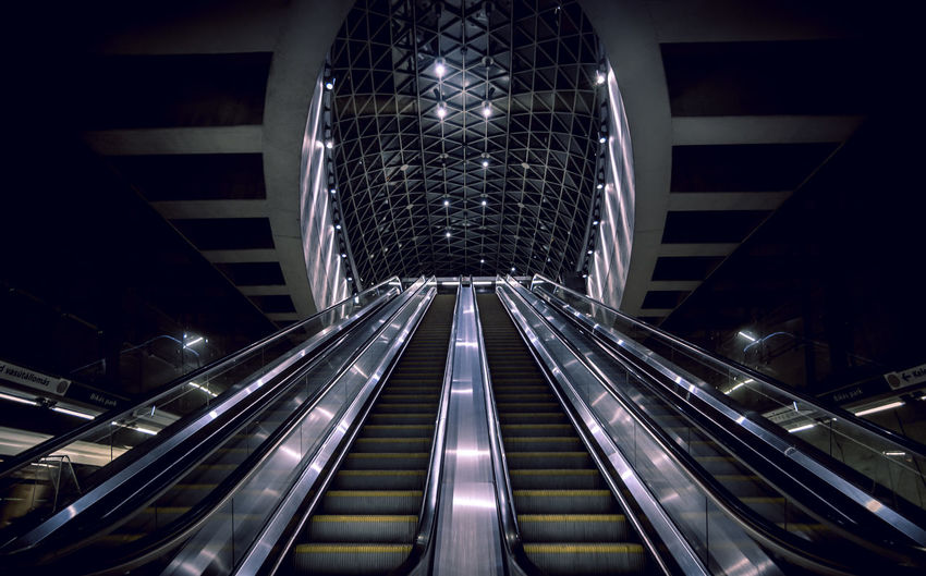 Low angle view of escalators