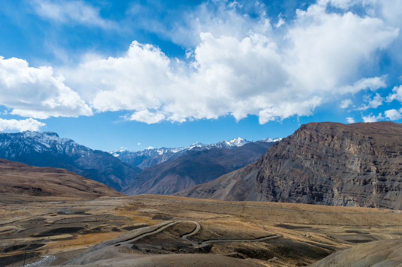 Arable farmland meadows for mowing or pasture after harvest. spiti valley india