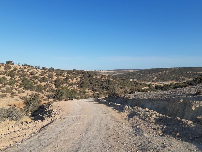 Scenic view of landscape against clear blue sky