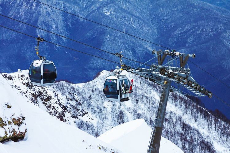 Overhead cable car in winter