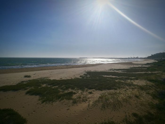 Scenic view of beach against clear sky