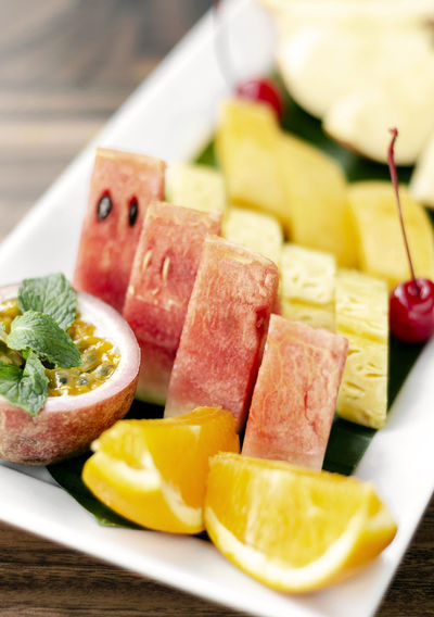 Close-up of food in plate on table