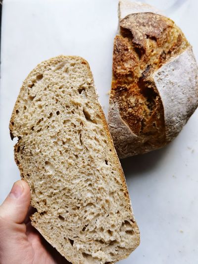 Cropped hand holding bread