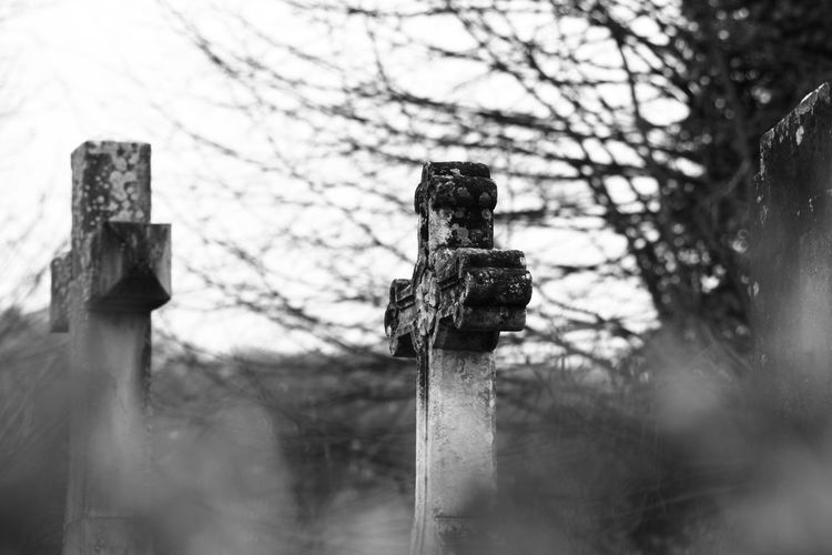 Concrete cross at cemetery