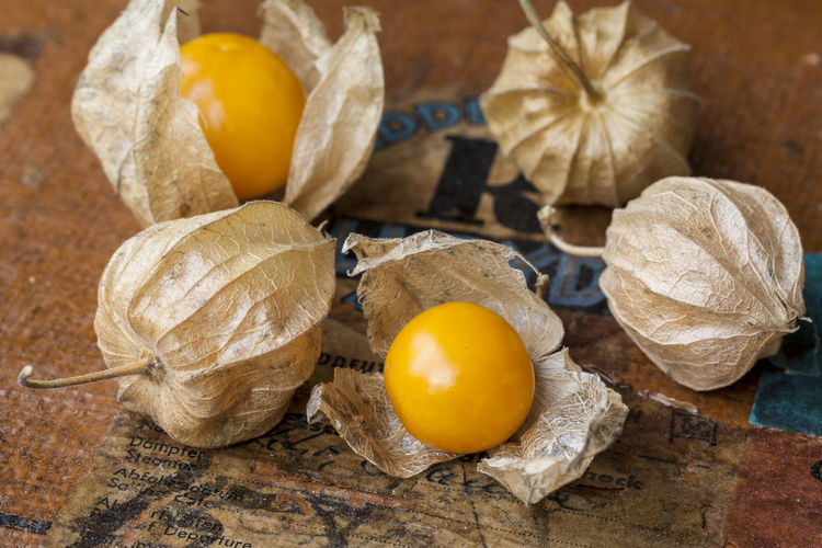 High angle view of fruits on table