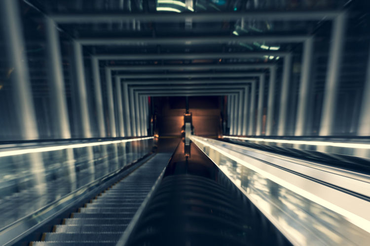 Low angle view of empty escalator