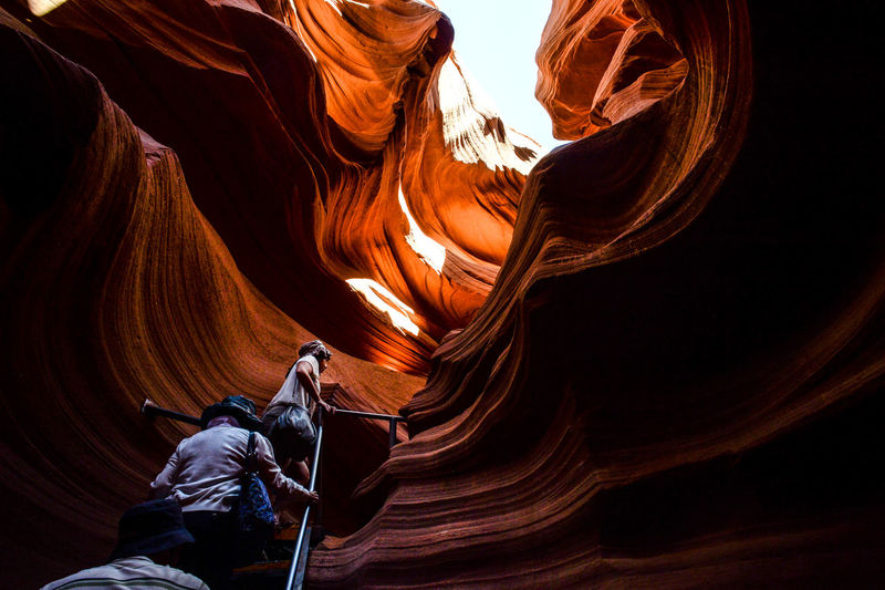 Tourists in cave amidst rock formation