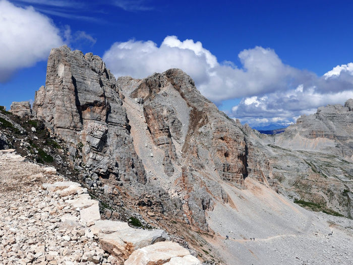 Beautiful view of the rocky peaks of the dolomites in summer