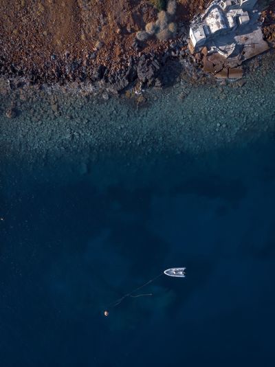 A boat from above in santorini